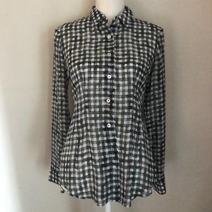 Theory Abstract Gingham Long Sleeve Blouse